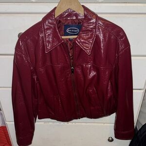 Scoop NYC Women's Shiny Red Leather Jacket